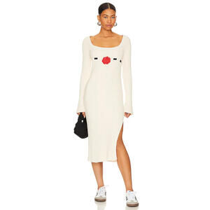 For Love And Lemons Blythe Midi Dress White Fuzzy knit fabric size M $229 msrp